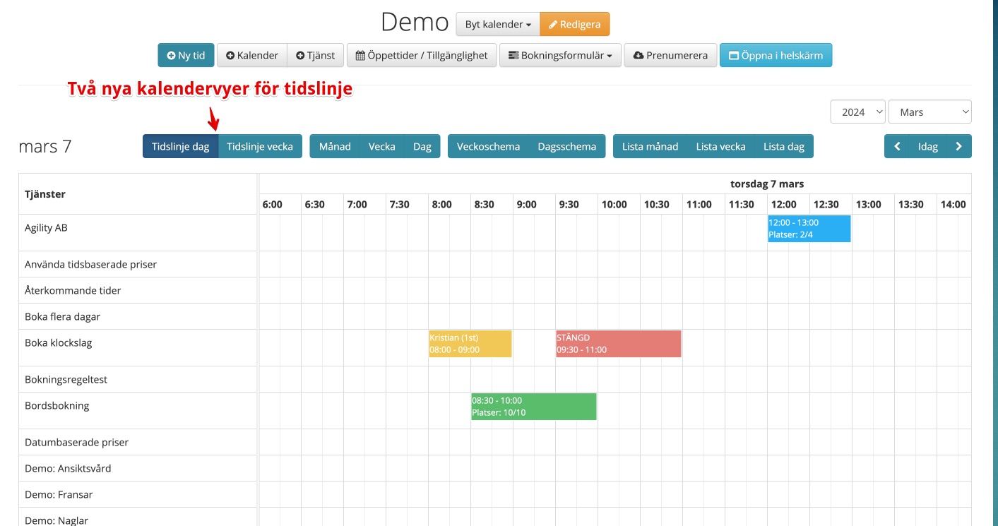 Kalendervy tidslinje